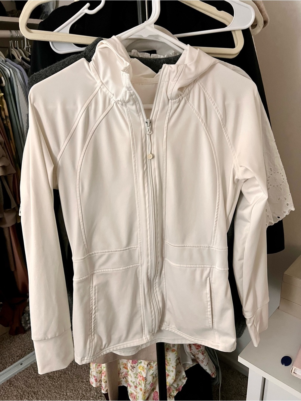 Womens Lightweight White Zip-Up Sport Hoodie Jacket